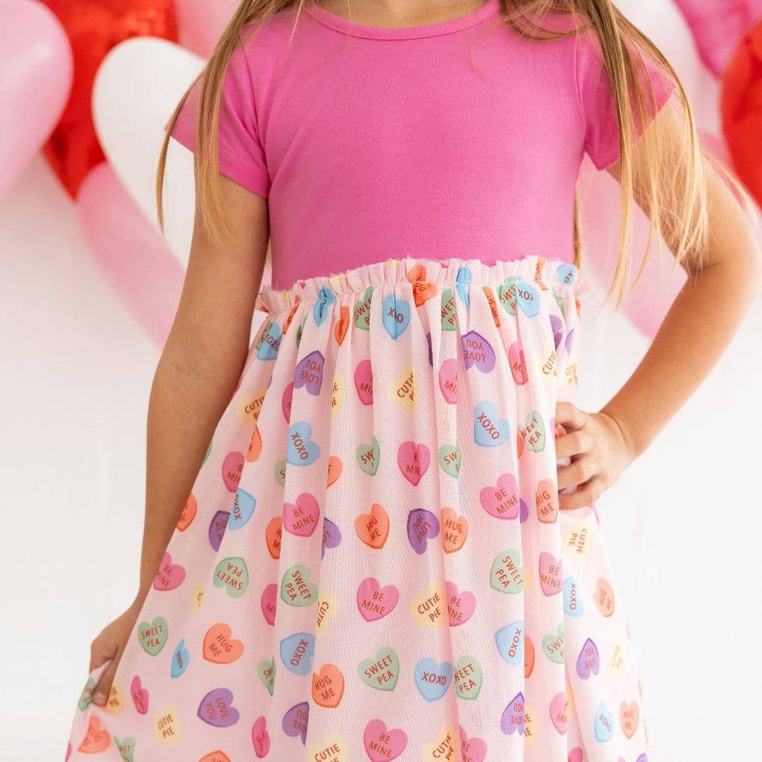 Candy Hearts Valentine's Day Short Sleeve Tutu Dress