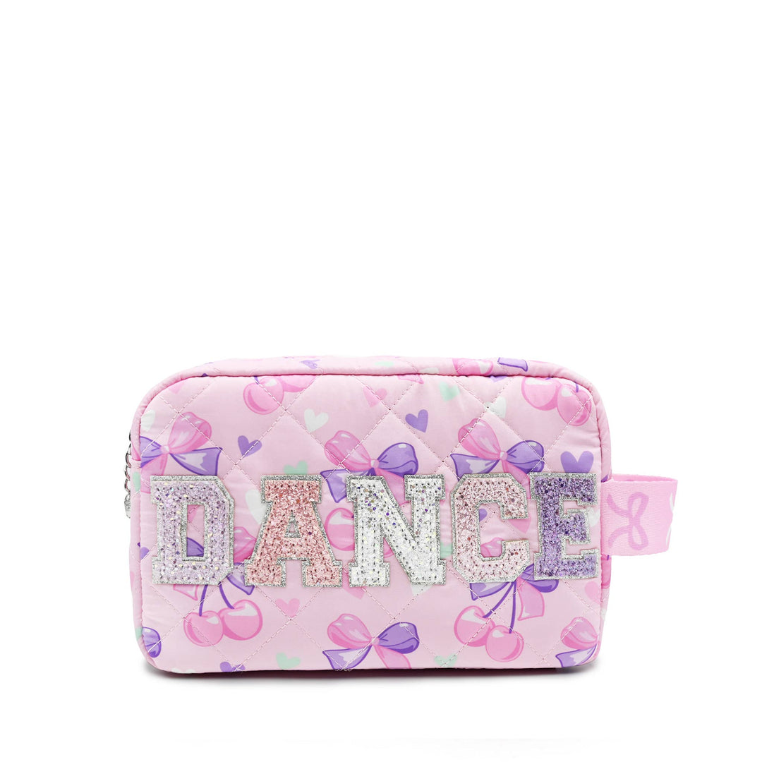 'DANCE' Cherry Bow Printed Quilted Pouch