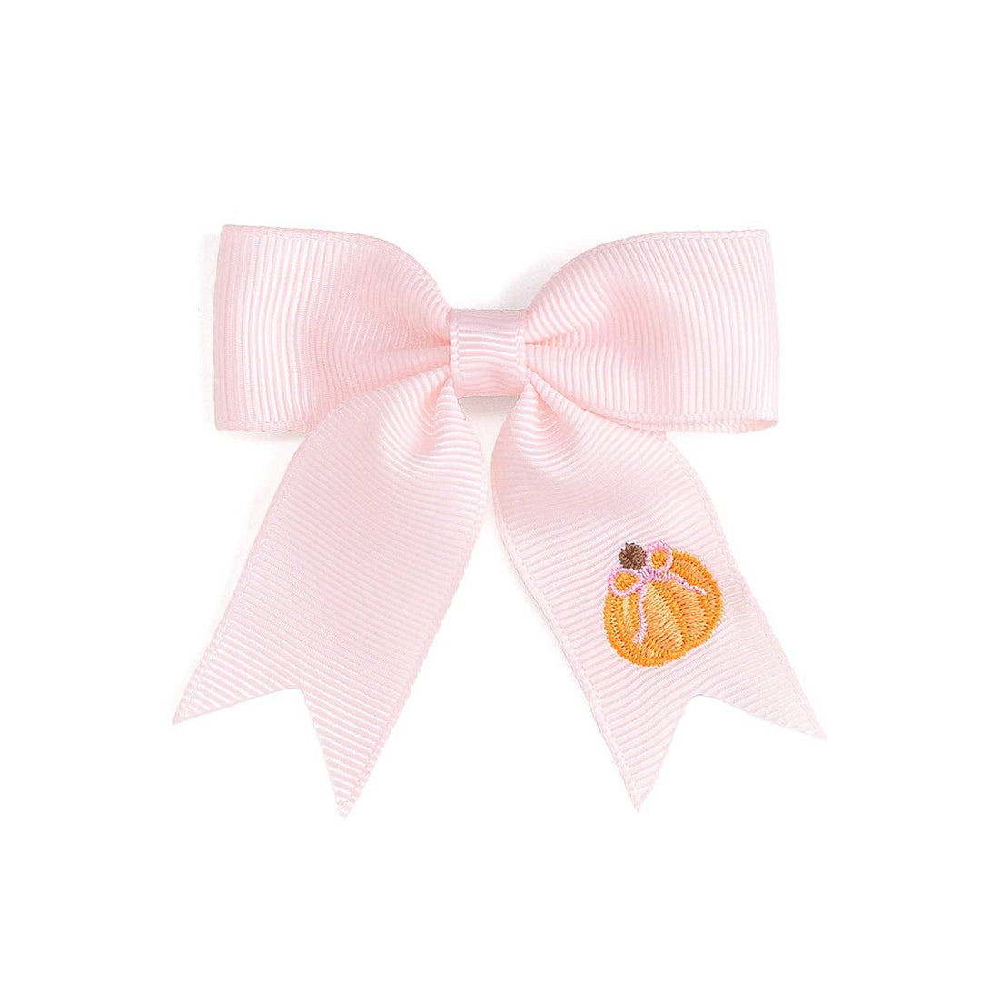 Pumpkin Embroidered Bow Clip - Hair Bows - Hair Accessories