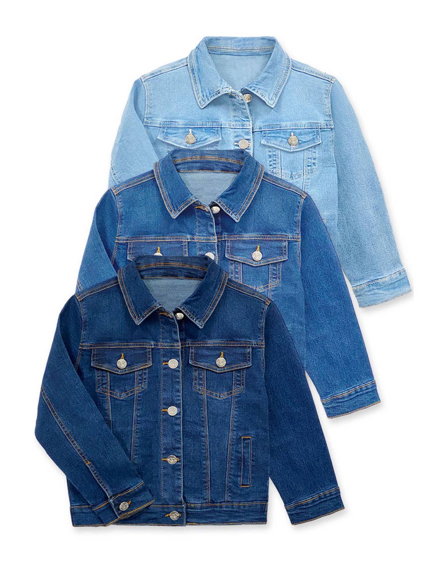 GDJ-23-9622B Girl's Stretch Denim Jacket Basic Cut: Light Denim / 8/10(M)