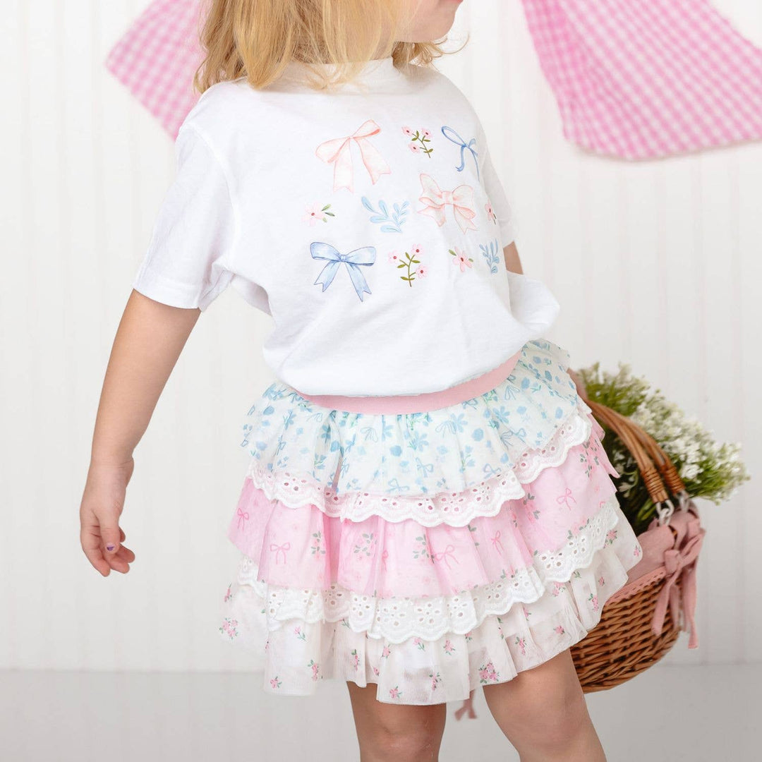 Floral & Bow Watercolor Short Sleeve T-Shirt - Kids Spring