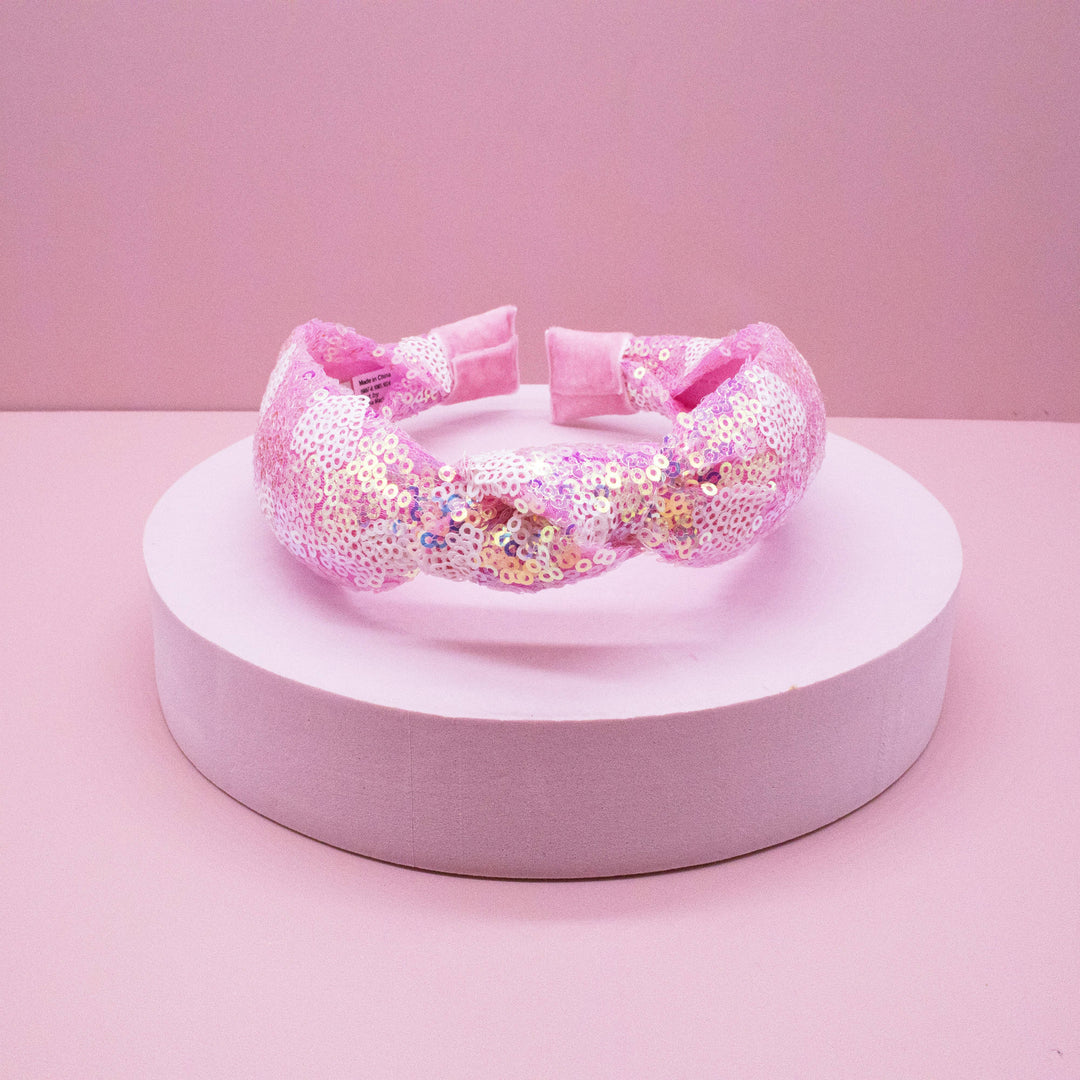 Kids Knot Headband - Pink Sequin Heart Valentine's Day
