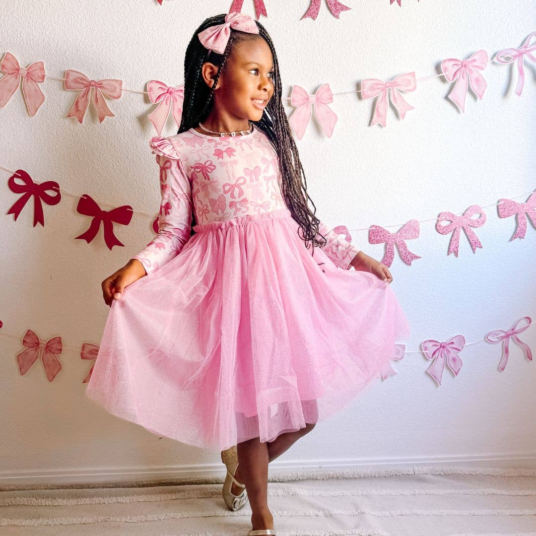 Coquette Bow Long Sleeve Tutu Dress - Kids Clothes