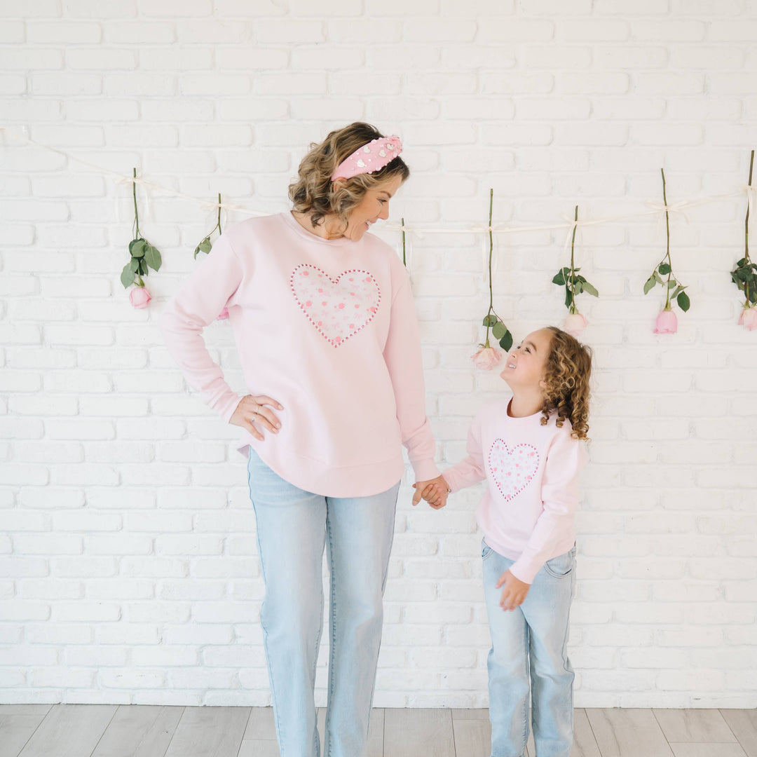 Dainty Rose Pearl Heart Patch Women's Sweatshirt Mommy & Me