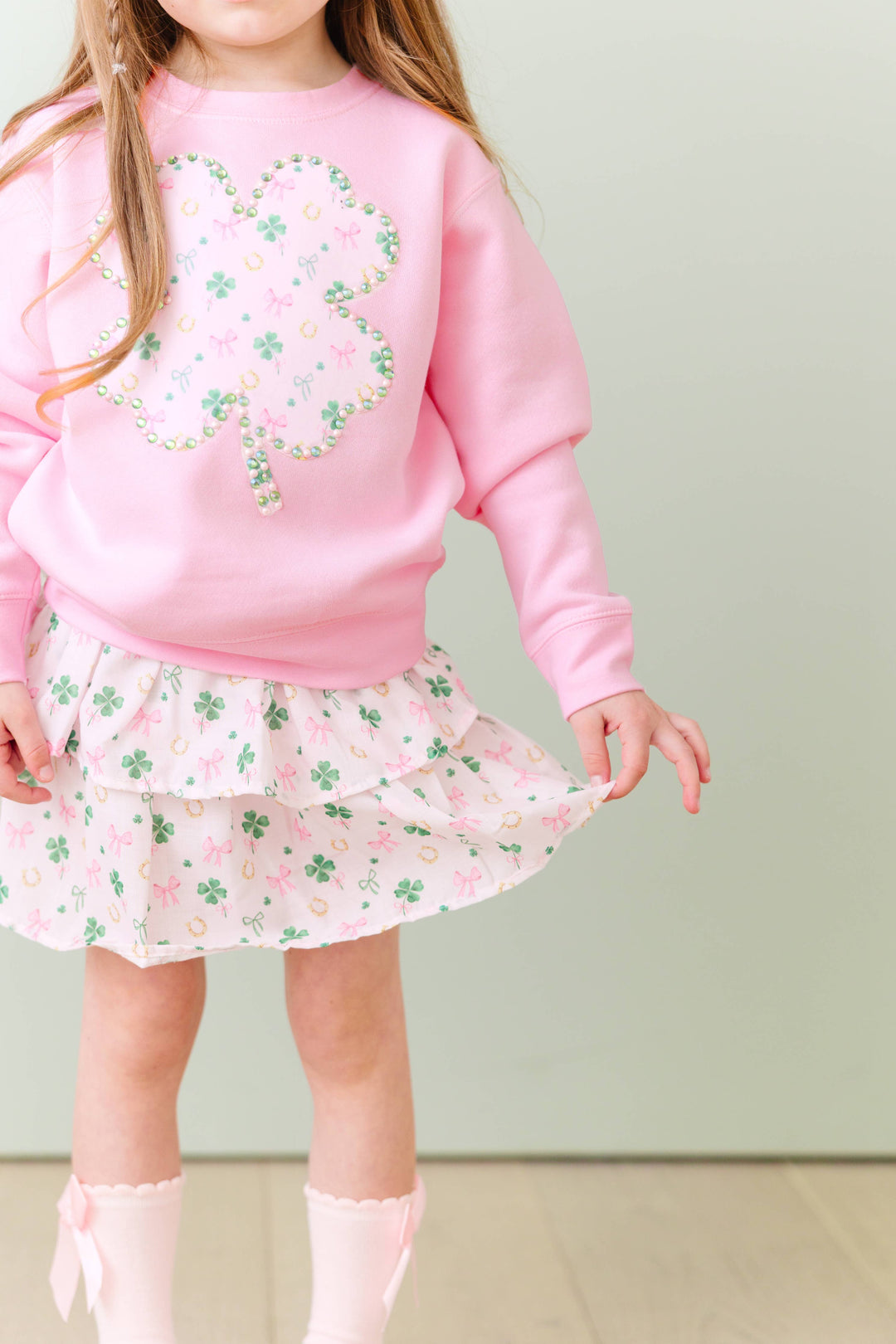 Ditsy Shamrock Patch St. Patrick's Day Sweatshirt - Kids