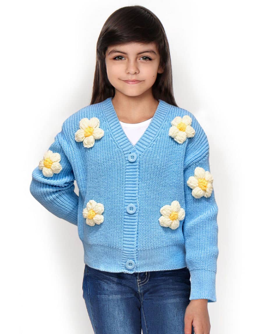 GWS-Y24-9034A Girl's Cardigan Sweater W/ Flower Applique: Rosy Pink / 5
