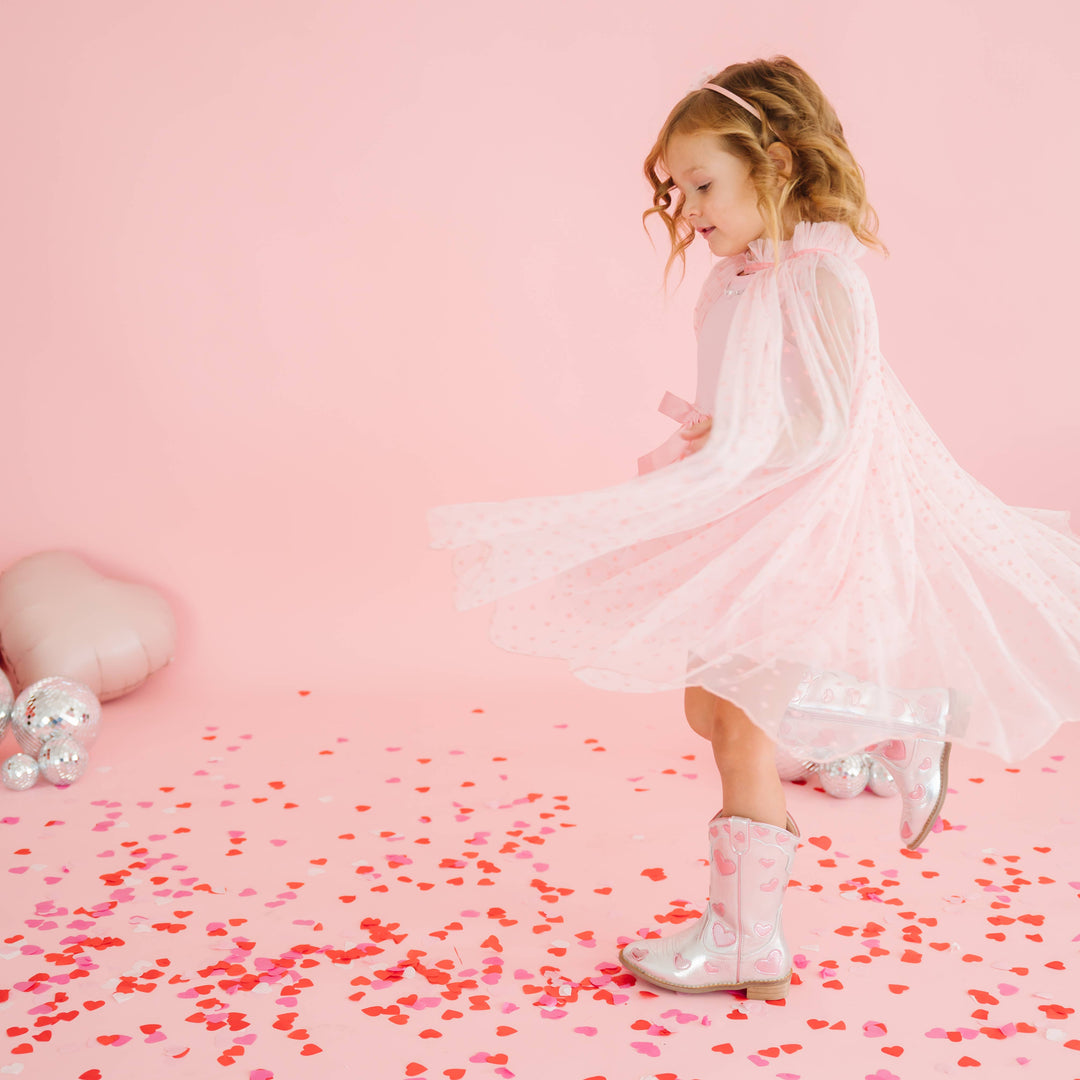 Flocked Heart Valentine's Day Cape - Kids Dress Up Cape