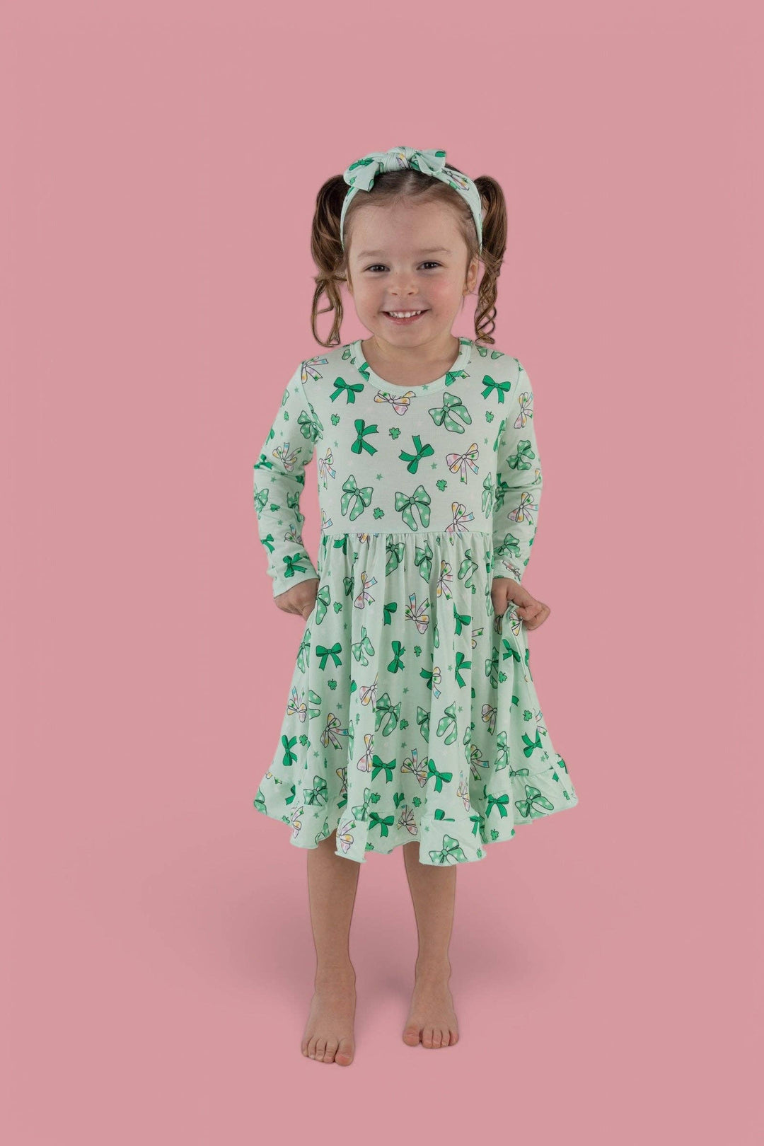 CLOVER BOWS LONG SLEEVE DREAM RUFFLE DRESS: 2T