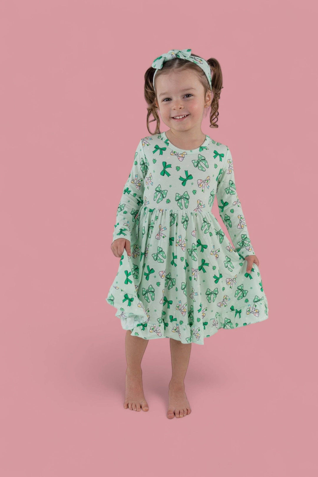 CLOVER BOWS LONG SLEEVE DREAM RUFFLE DRESS: 2T