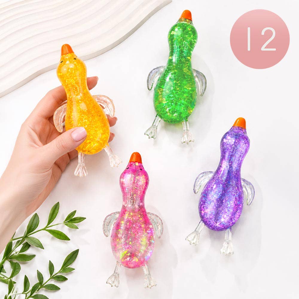12PCS Glitter Duck Squeeze Squishy Stress Relief Toy