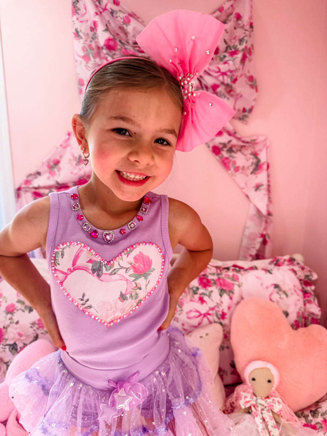 Girls Bespoke Purple Tank made with LoveShackFancy Fabric