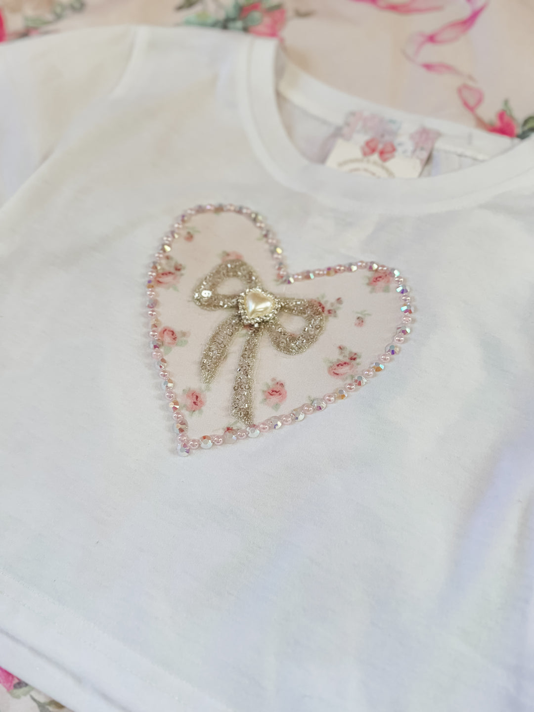 Girls Cropped Bespoken Heart/Bow Tee