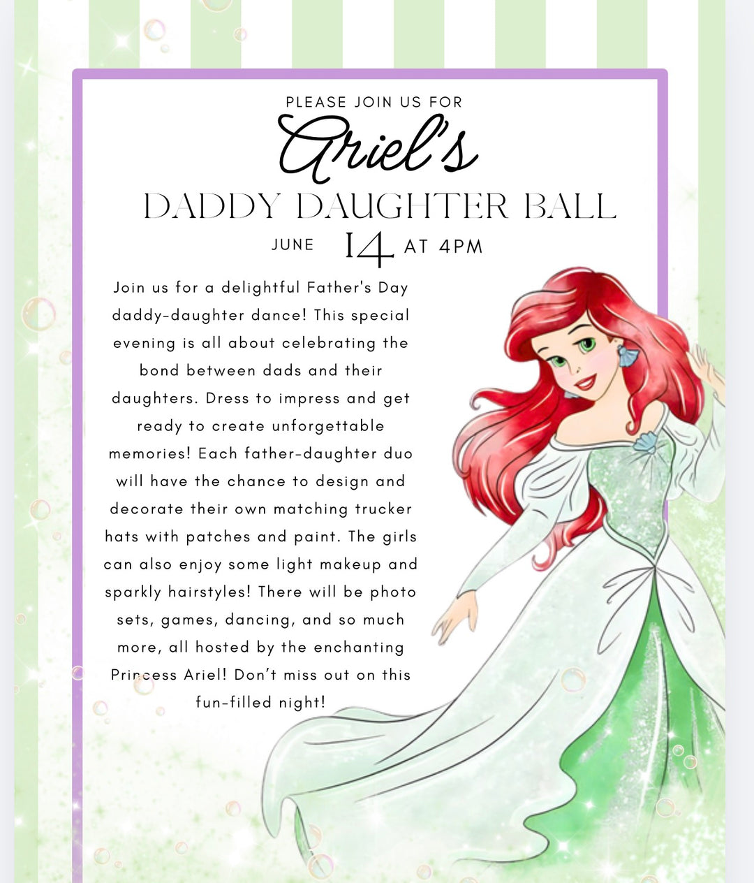 Princess Father’s Day Daddy Daughter Dance 6/14 4pm-5:30pm