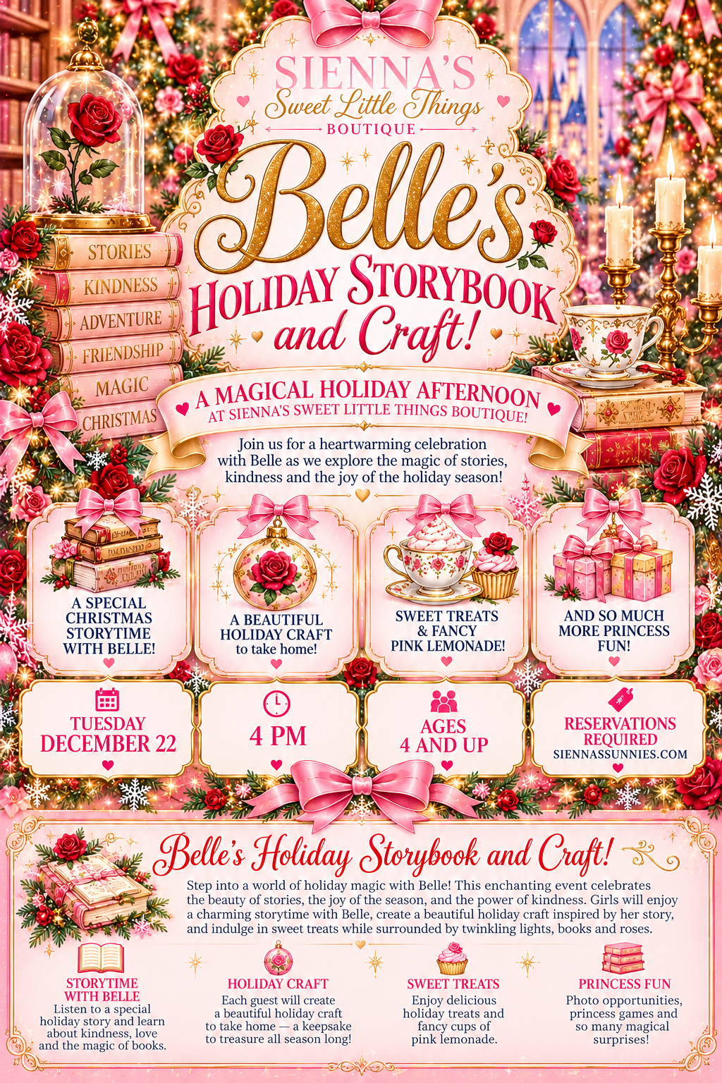 12/22 4pm-5:30pm Belle’s Christmas Storybook & Craft