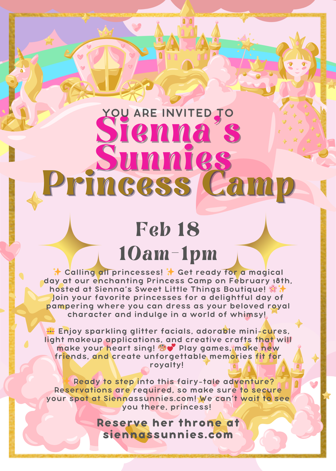 2/18 10am-1pm Princess Vacation Camp