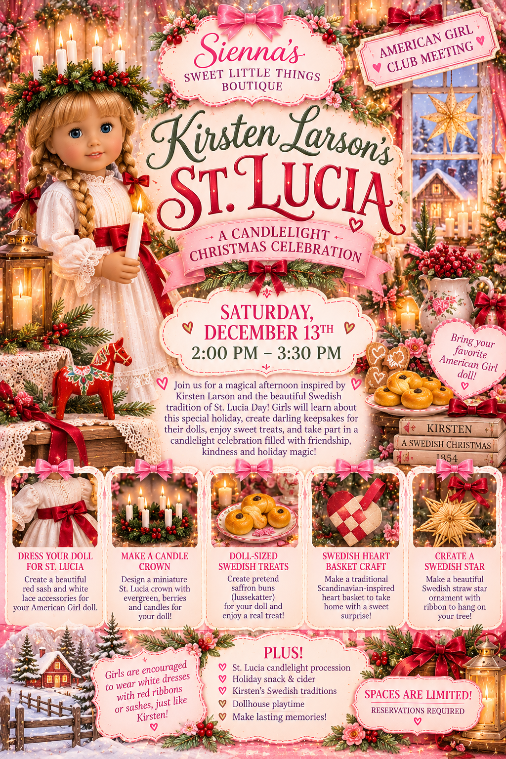 12/13 2pm-3:30pm American Girls Holiday Traditions: Kirsten’s St Lucia Celebration