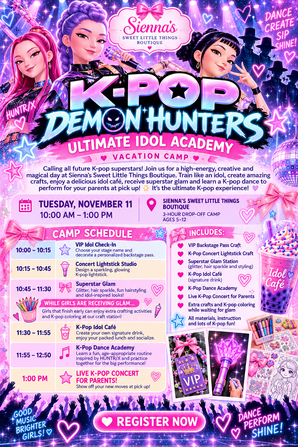 11/11 10am-1pm K Pop Demon Hunters vacation camp