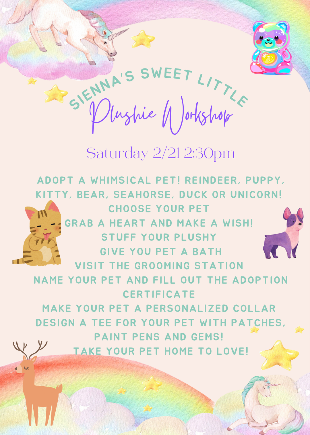 2/21 2:30pm Plushie Workshop