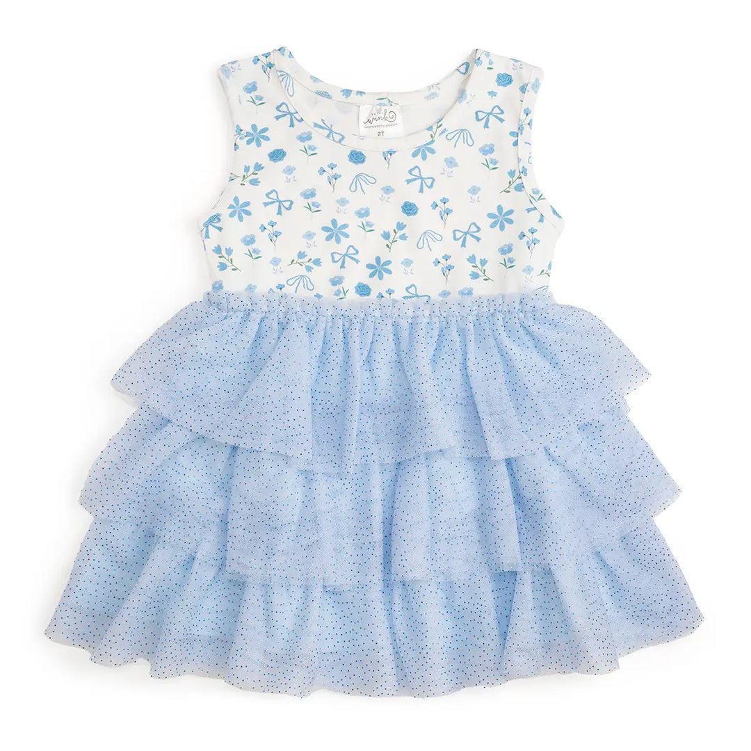 Sky Blue Floral Tank Tutu Dress