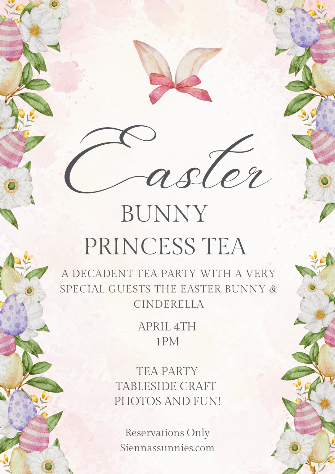 4/4 1pm-2pm Easter Bunny Princess Tea