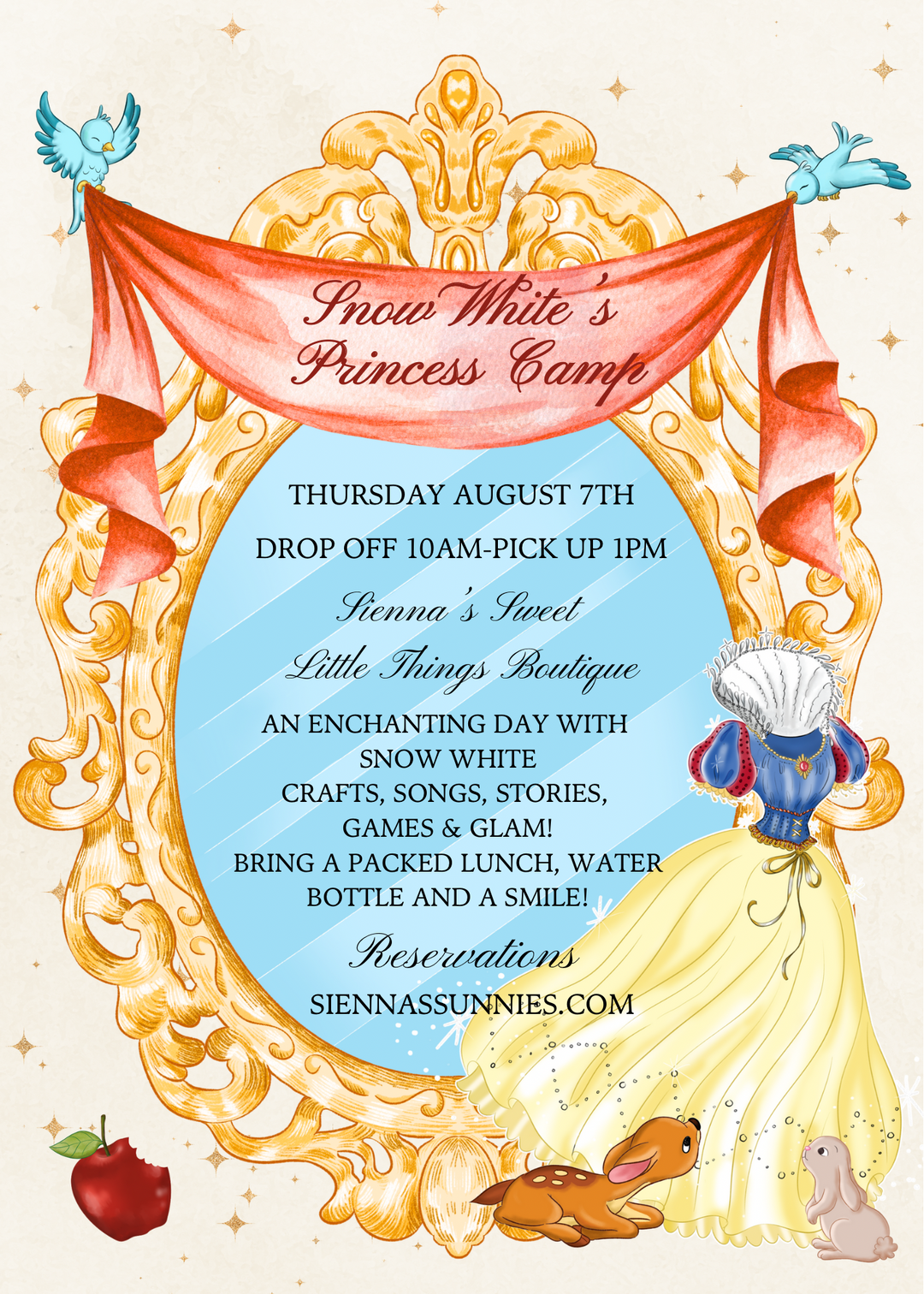 Sweet Little Summer 8/4-8/8 Princess Camp 10am-1pm