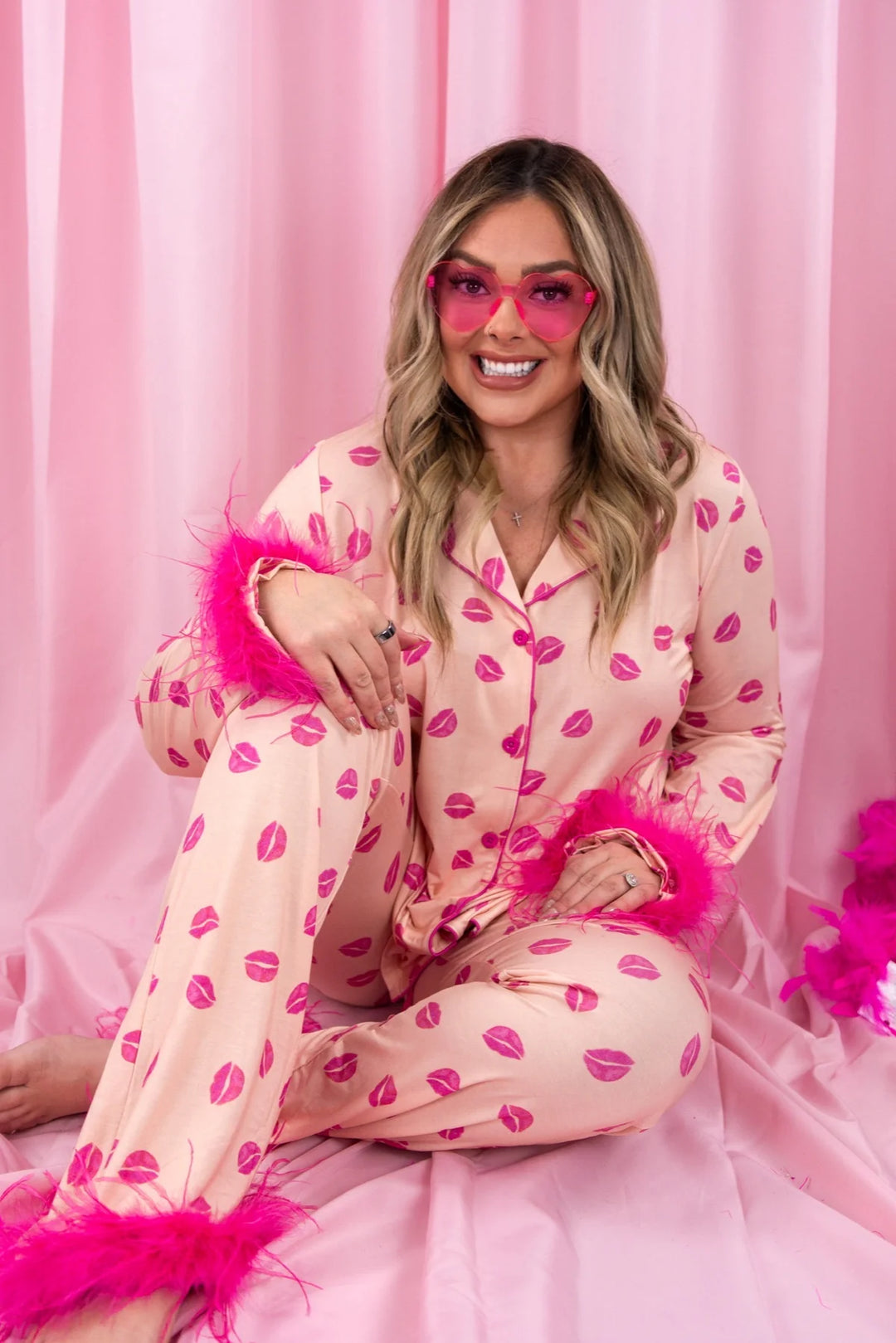 Adult Pucker Up removable feather bamboo pjs