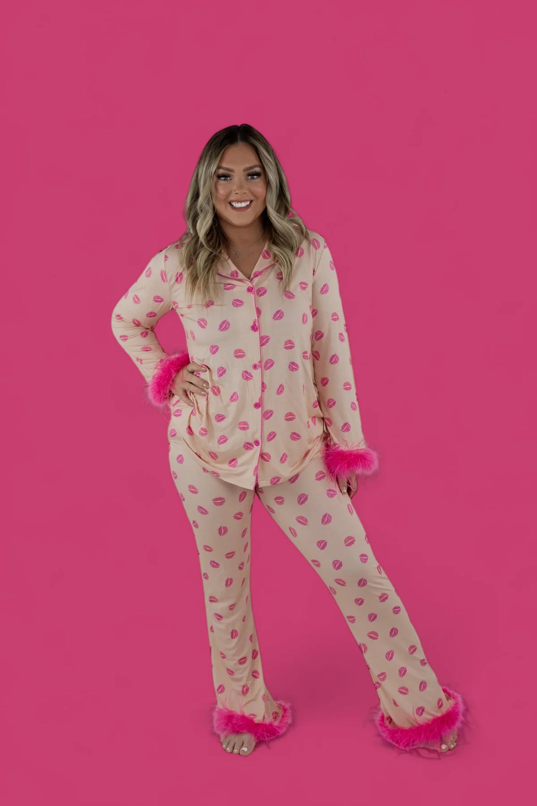 Adult Pucker Up removable feather bamboo pjs