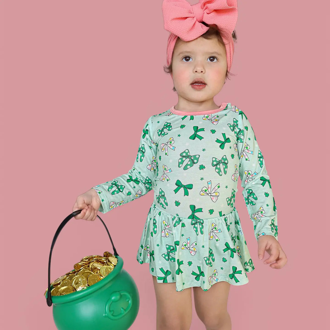 Clover Bows Long Sleeve Bodysuit Dress