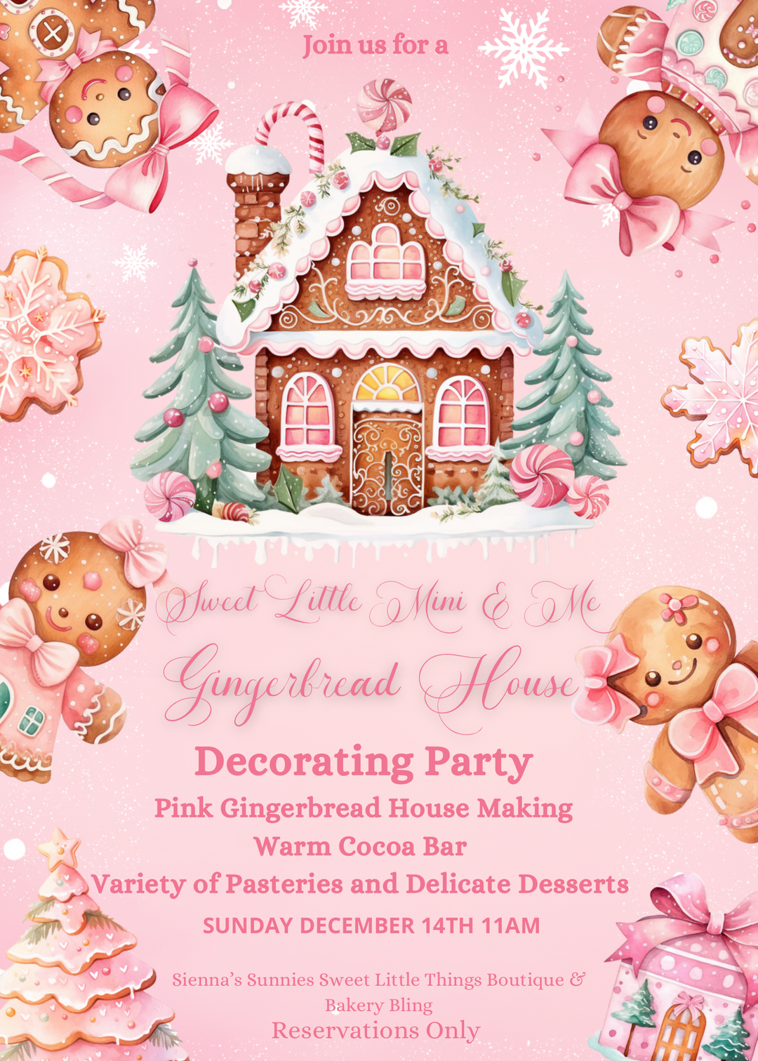 12/14 11am Annual Mini & Me Pink Gingerbread House Decorating Party