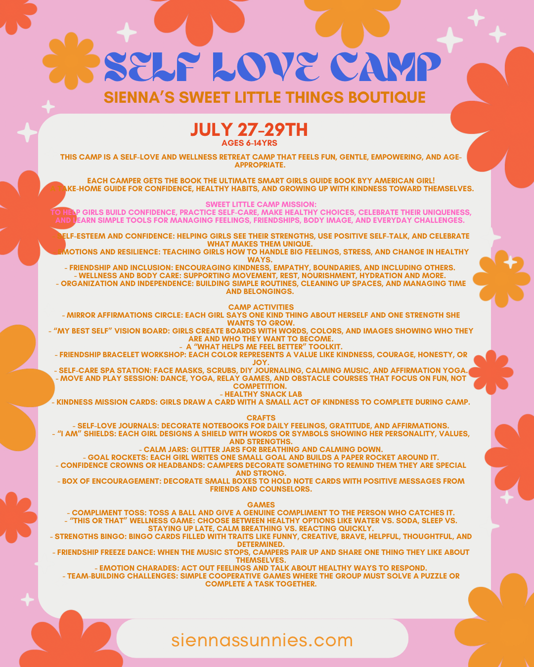 7/27-7/29 10am-2pm Self Love Retreat Camp