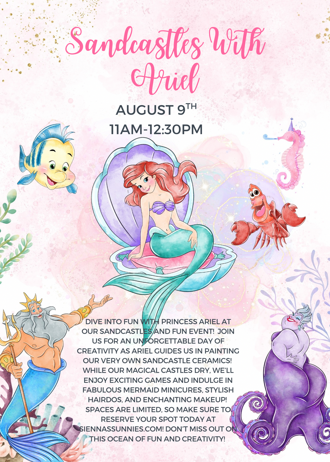 8/9 Ariel’s Sandcastles and Fun 11am-12:30pm