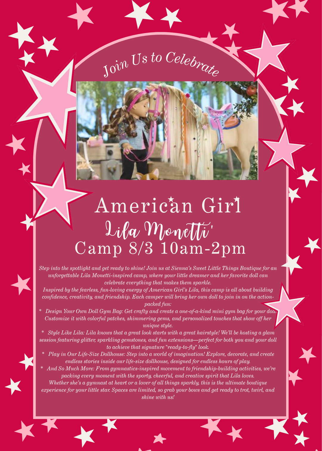 8/3-8/5 10am-2pm American Girls of the Year Vacation Camp