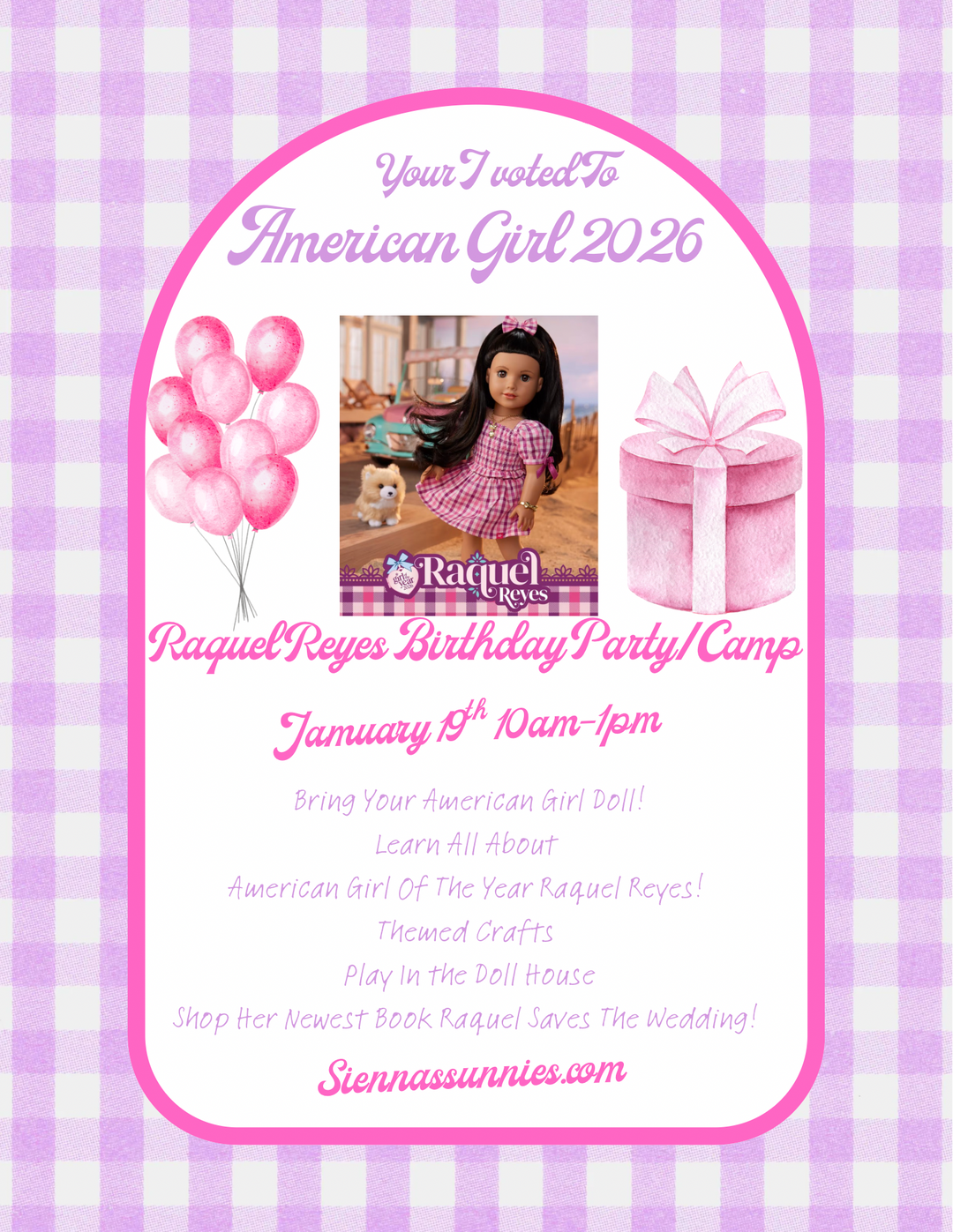 1/19 10am-1pm American Girl Raquel Reyes Birthday Party Camp