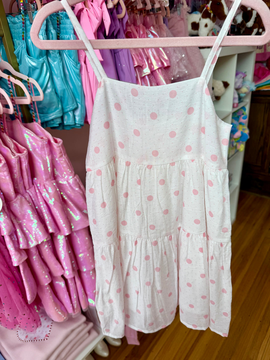 White Sundress Pink Polka dot