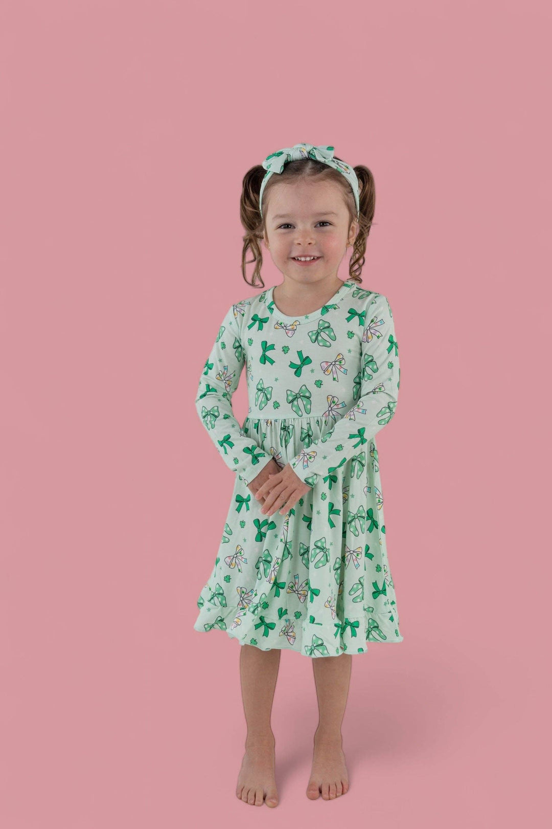 CLOVER BOWS LONG SLEEVE DREAM RUFFLE DRESS: 2T