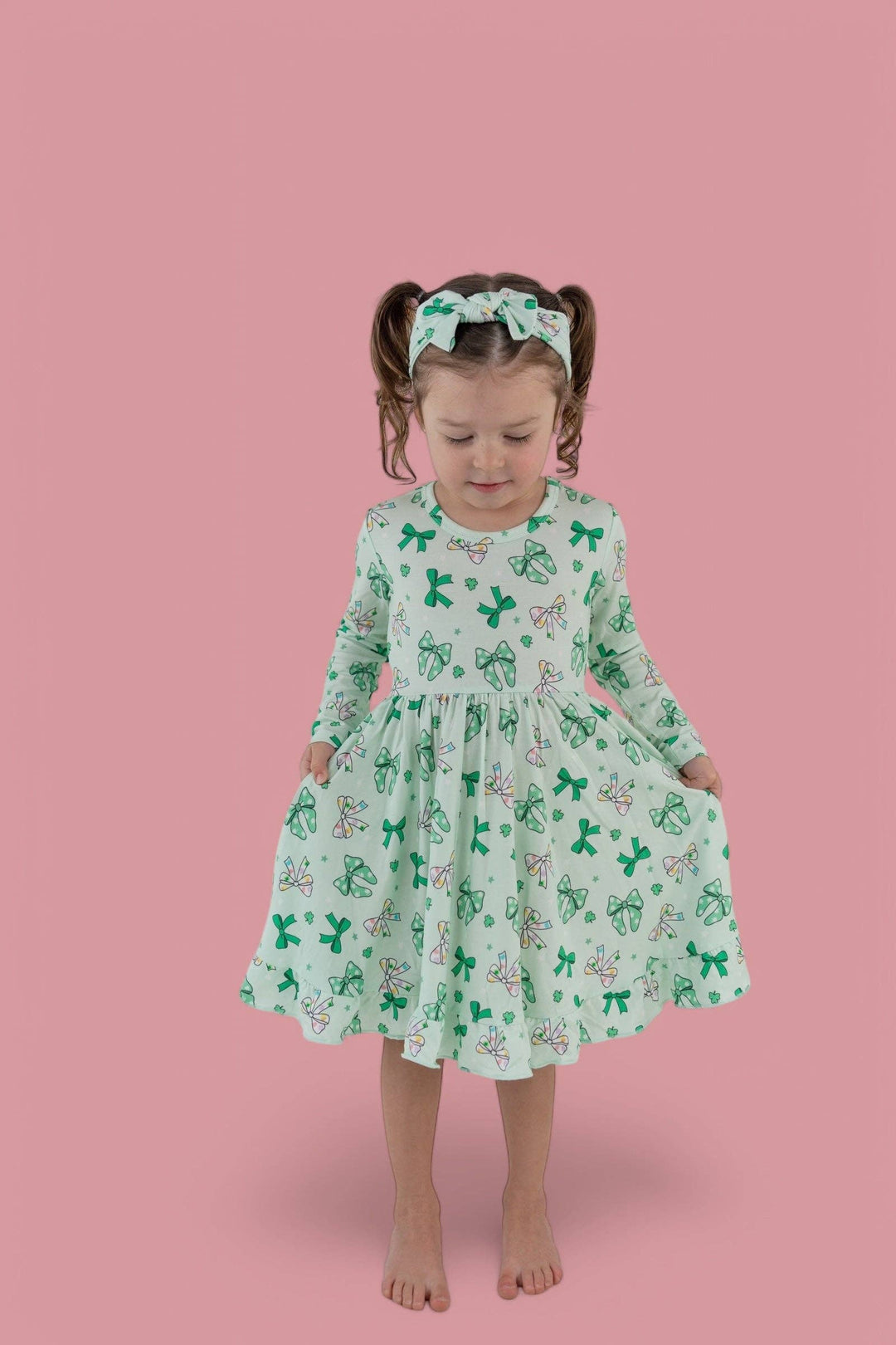 CLOVER BOWS LONG SLEEVE DREAM RUFFLE DRESS: 2T