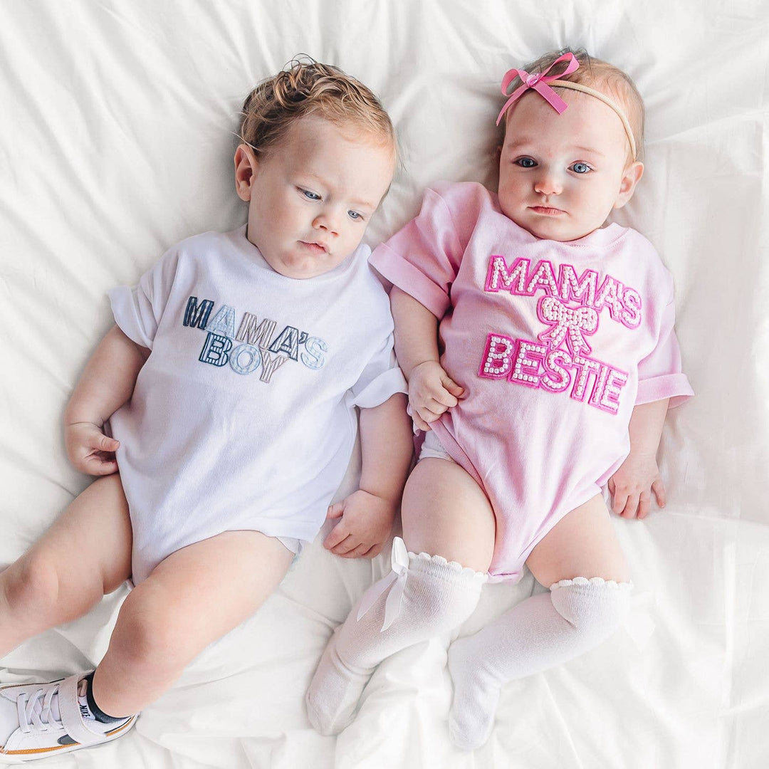 Mama's Bestie Pearl Patch Short Sleeve Romper - Mother's Day