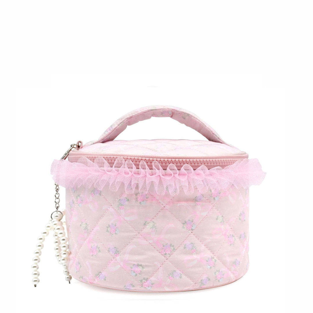 Quilted Floral Printed Glam Bag with Charm