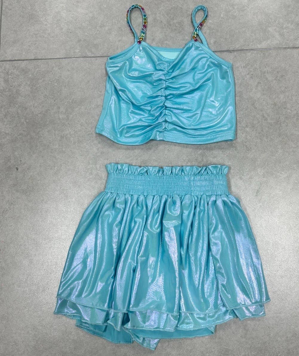 Blue metalic skort set