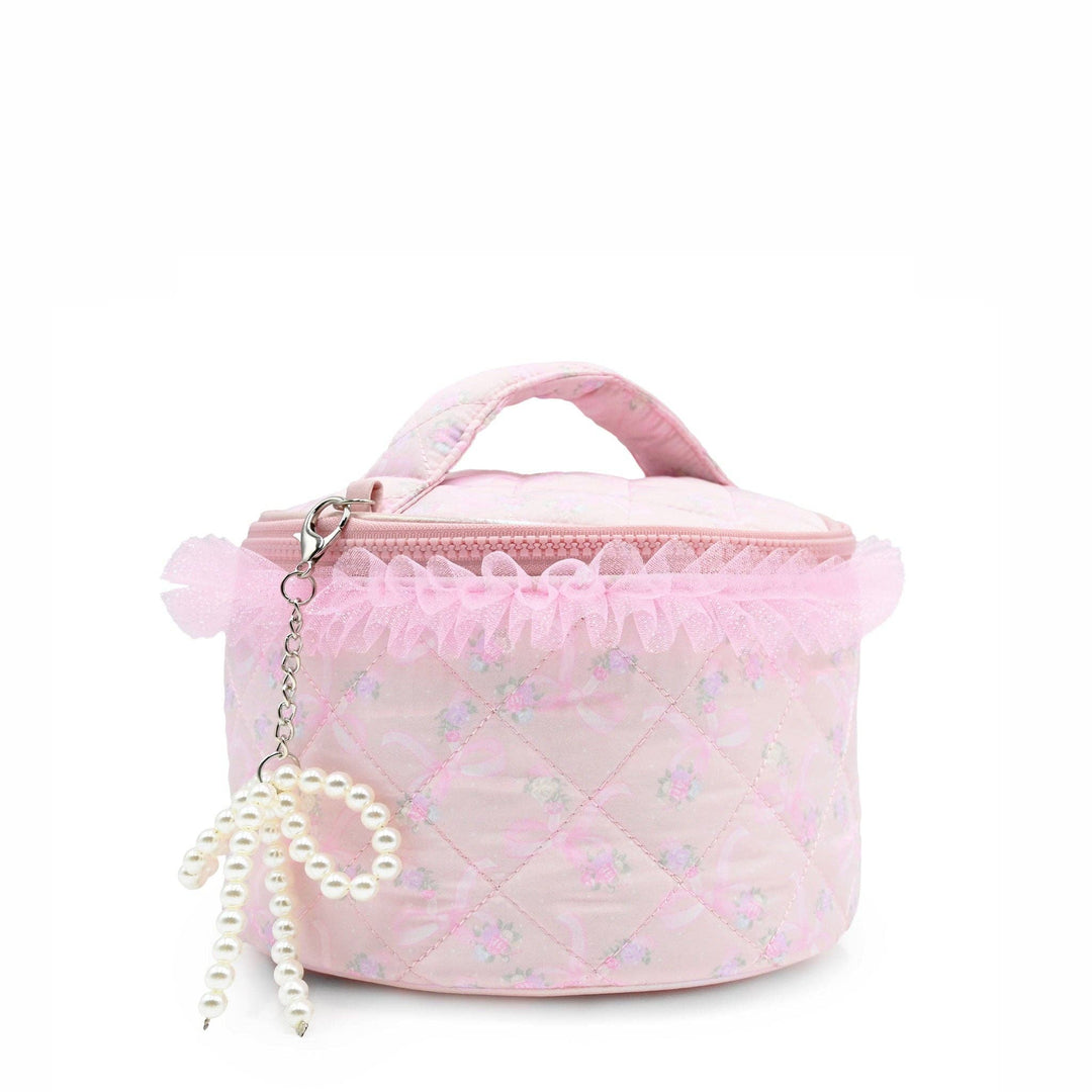Quilted Floral Printed Glam Bag with Charm
