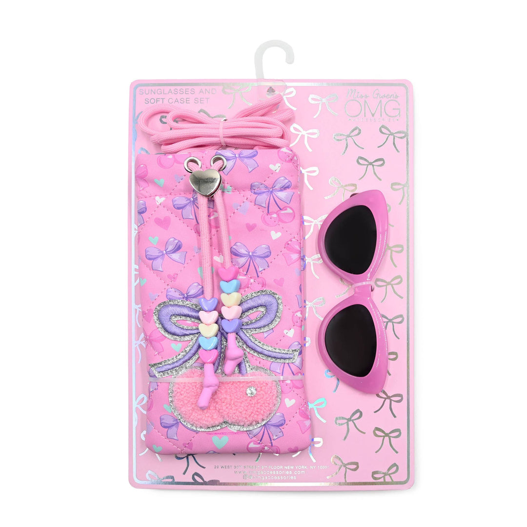 Cherry Printed Drawstring Case and Sunglasses