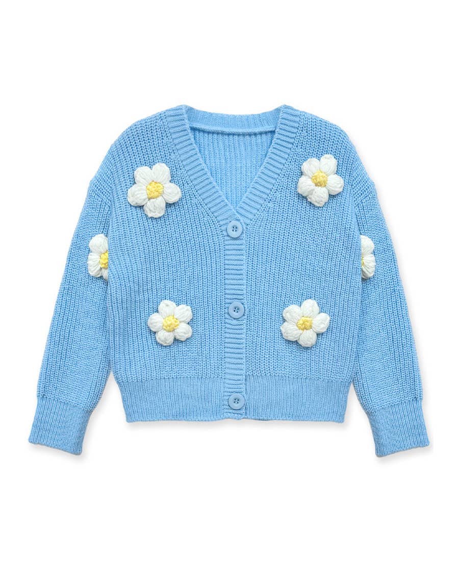 GWS-Y24-9034A Girl's Cardigan Sweater W/ Flower Applique: Rosy Pink / 5