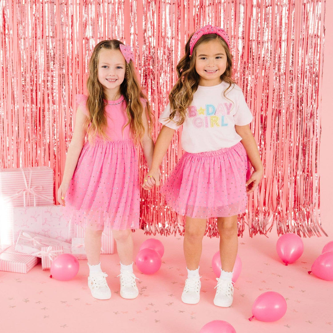 Raspberry Rhinestone Short Sleeve Tutu Dress - Kids Clothing