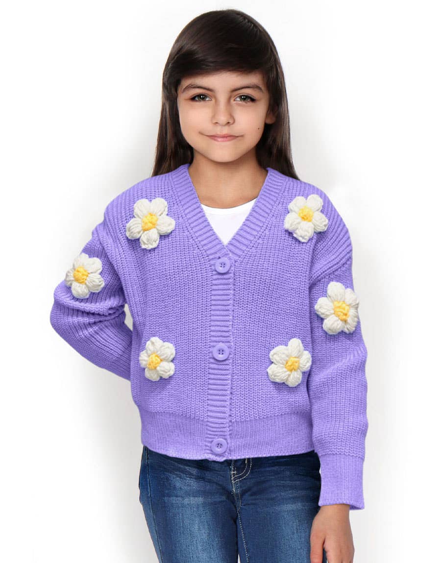 GWS-Y24-9034A Girl's Cardigan Sweater W/ Flower Applique: Rosy Pink / 5