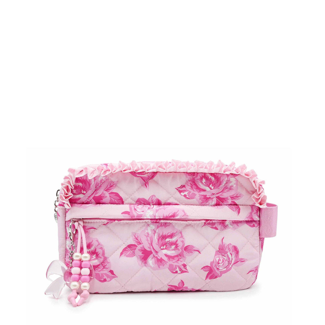 Quilted Rose Printed Pouch with Charm