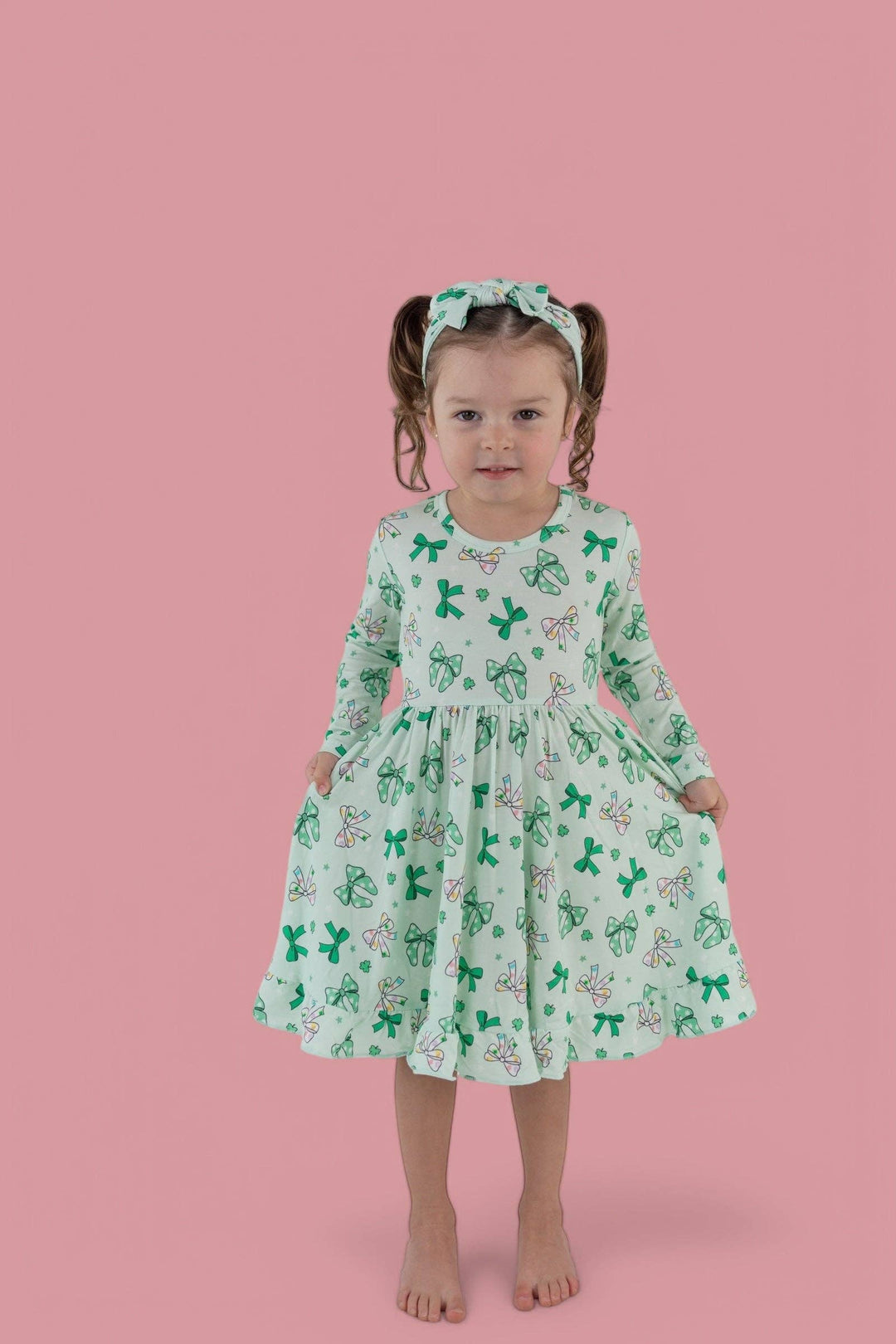 CLOVER BOWS LONG SLEEVE DREAM RUFFLE DRESS: 2T