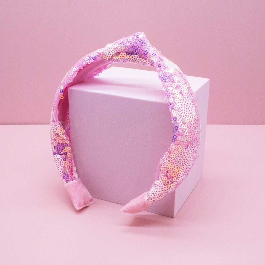 Kids Knot Headband - Pink Sequin Heart Valentine's Day