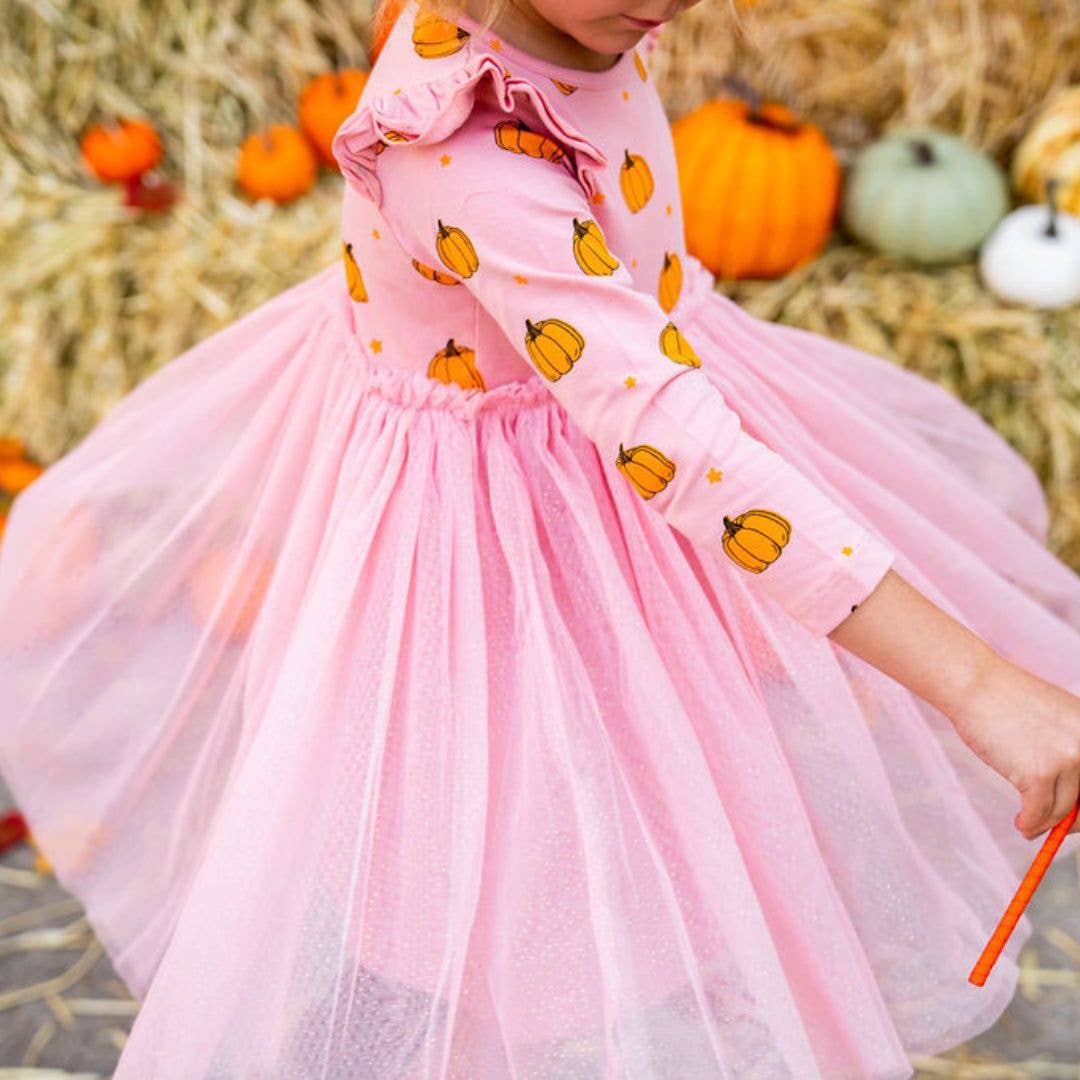 Pumpkin Blush Long Sleeve Tutu Dress - Kids Fall Dress: 5Y