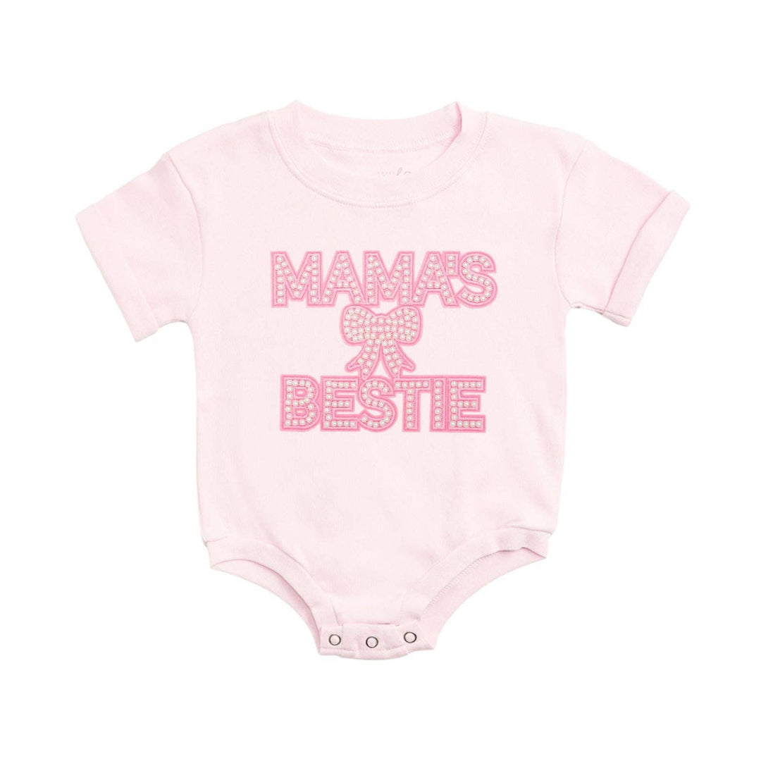 Mama's Bestie Pearl Patch Short Sleeve Romper - Mother's Day
