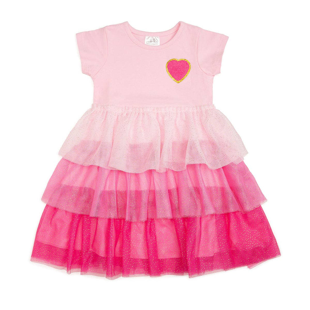 Pink Petal Valentine's Day Short Sleeve Tutu Dress